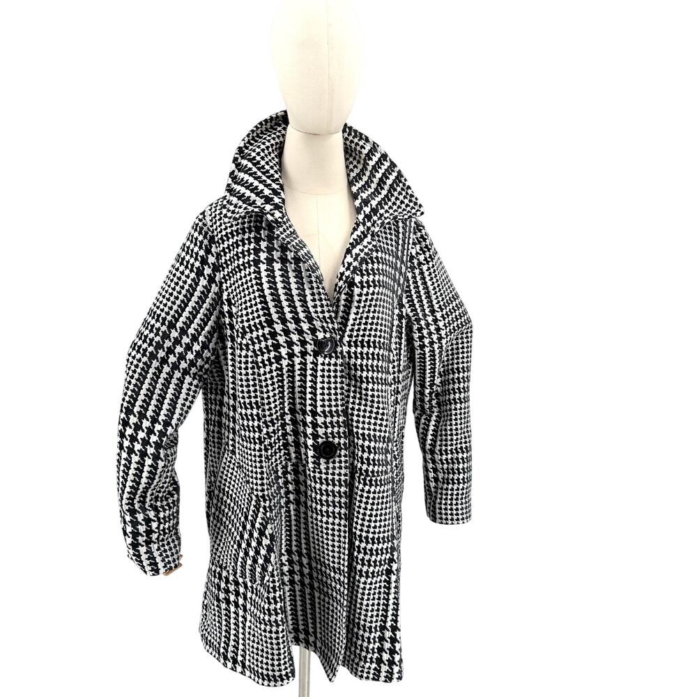Vintage Y2K 3 Sisters Black White Houndstooth Swing Coat Jacket